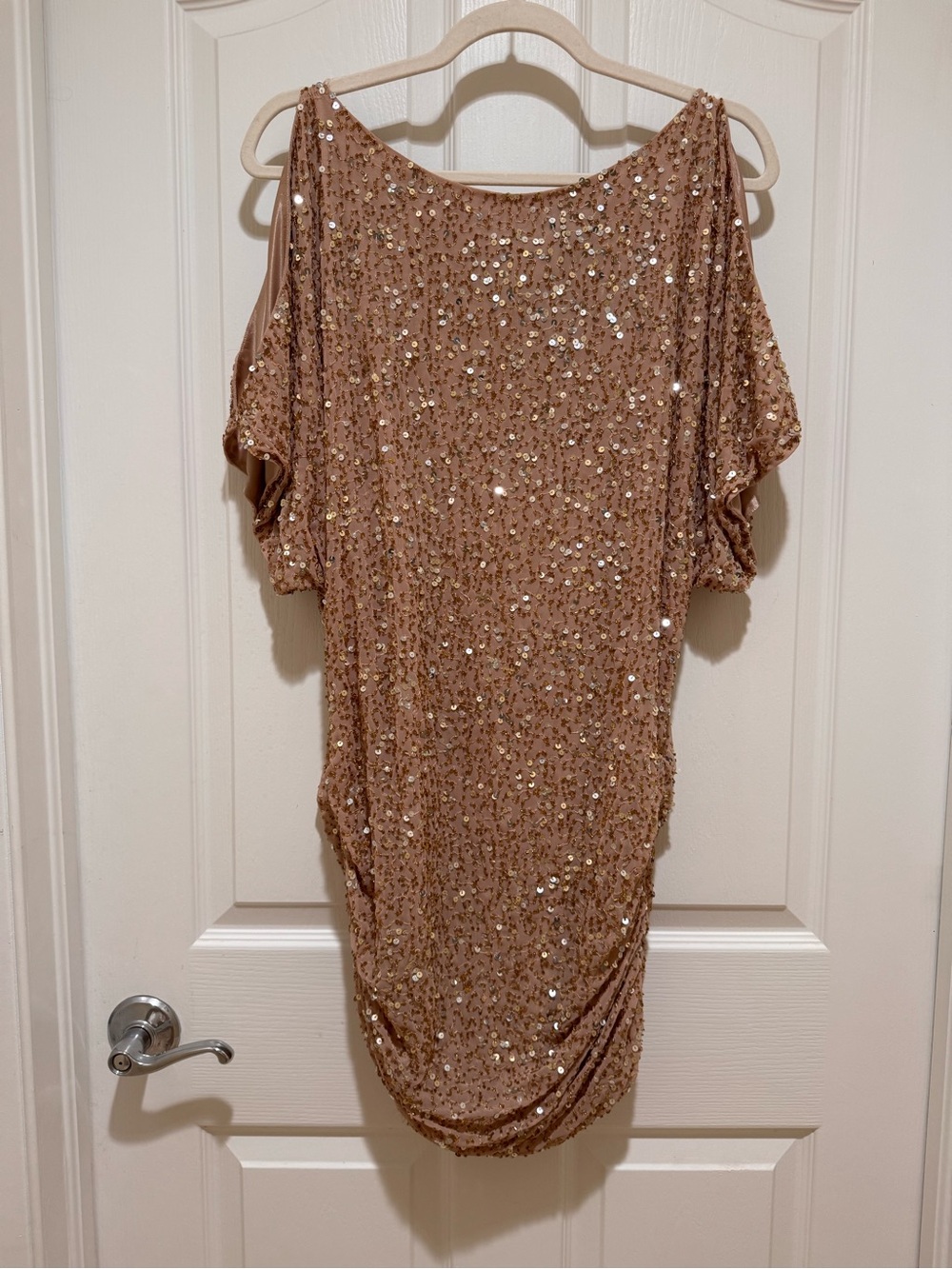 Aidan Mattox Nude Gold Sequin Beaded Cocktail Dress Ruched Size 4
